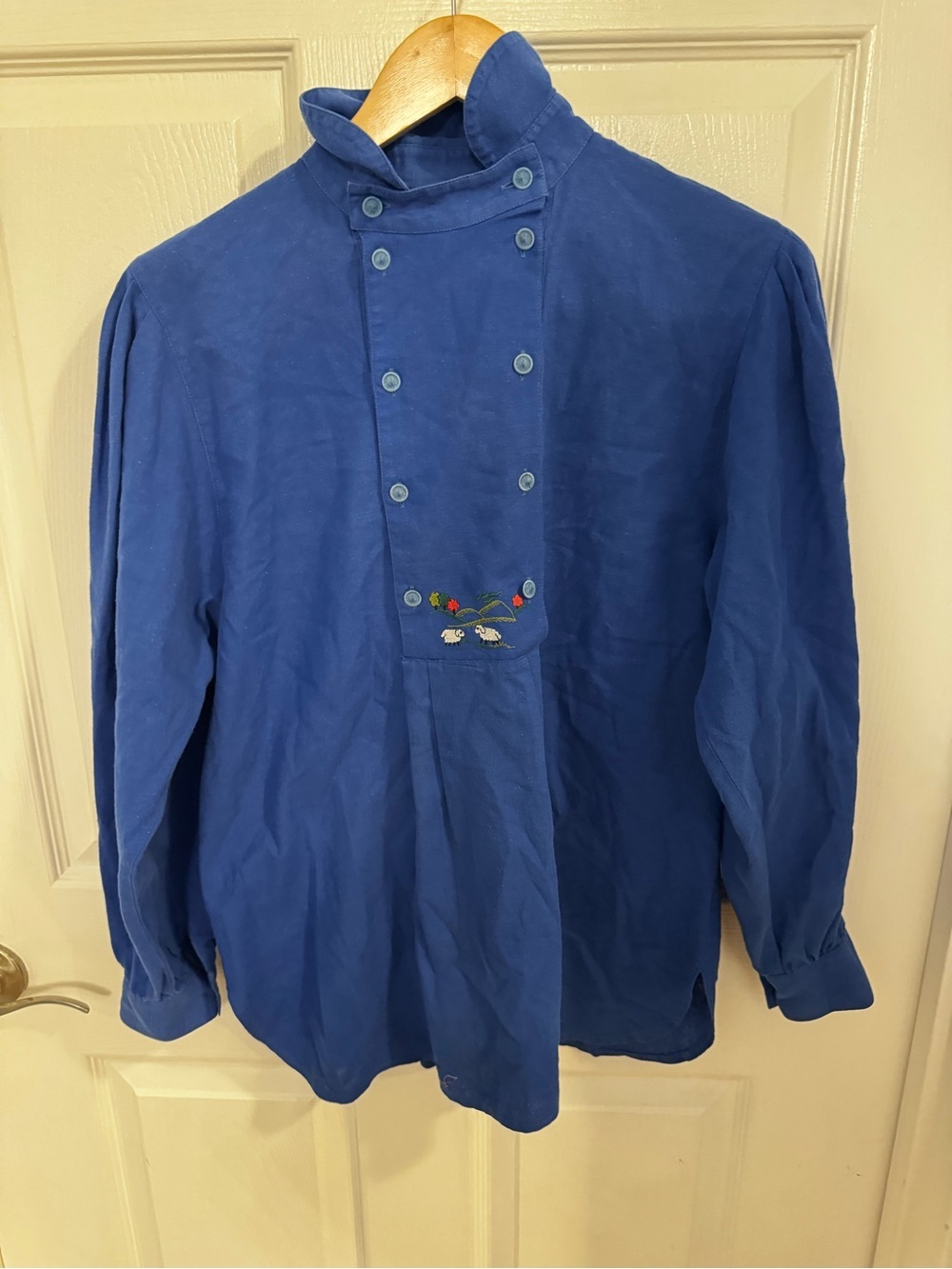 Women's Geiger Austria Vintage Blue Embroidered Button-Front Tunic